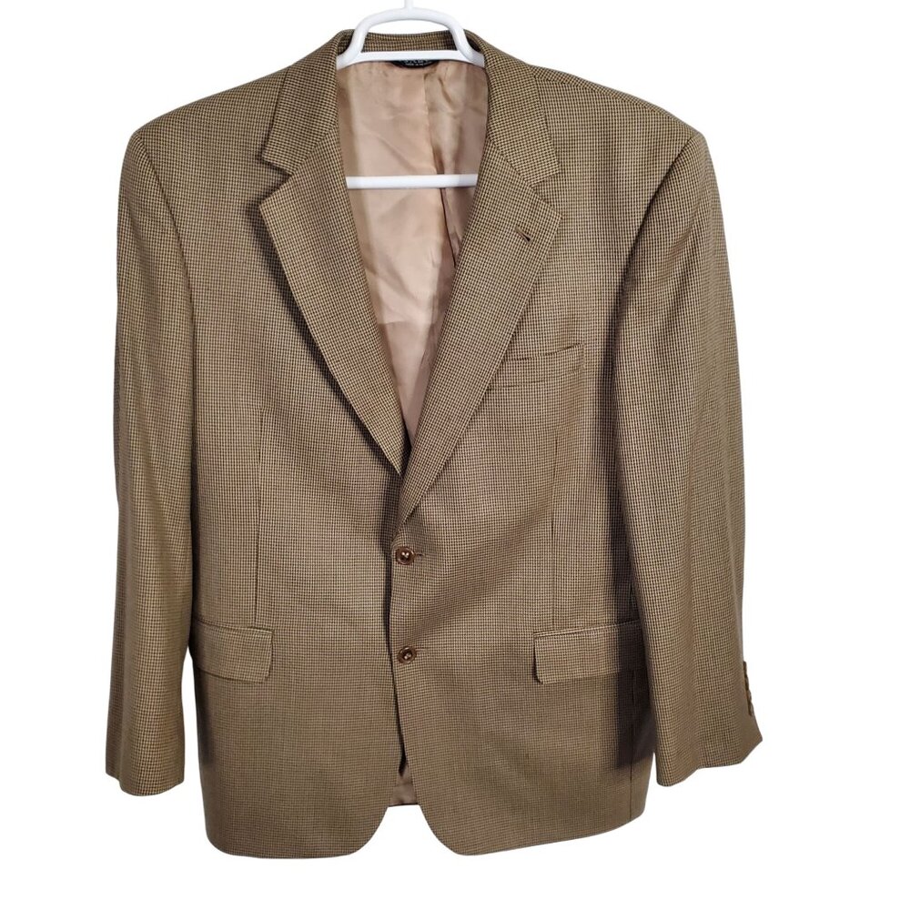 JoS A Bank Mens Size 41R Blazer Sportcoat 100% Wool Micro Houndstooth Brown Tan - Picture 2 of 15